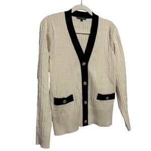 Adrianna Papell Textured Knit Cardigan Cream Black Gold Size M Retail: $171 EUC